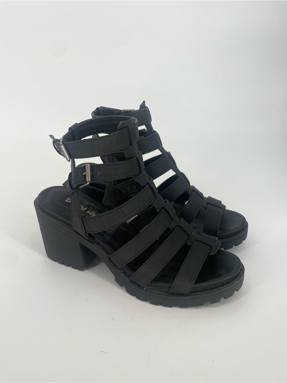 Y2K Grunge Style Dirty Laundry Black Caged Sandals Chunky Block Heel - Picture 4 of 13